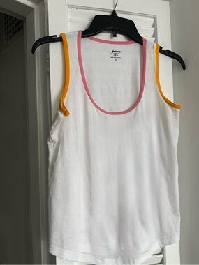 J. Crew White Tank with Pink Neckline and Yellow Arm Trim